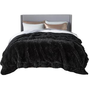 Bedsure Faux Fur Fluffy Sherpa Fleece King Bed Blanket Black 108"x90"