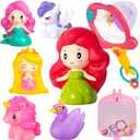 No Hole Bath Toys for Kids Ages 1-3, 8 Pcs Girl Bath Toys with Storage and Net, Sealed & Squeezable & Float on Water