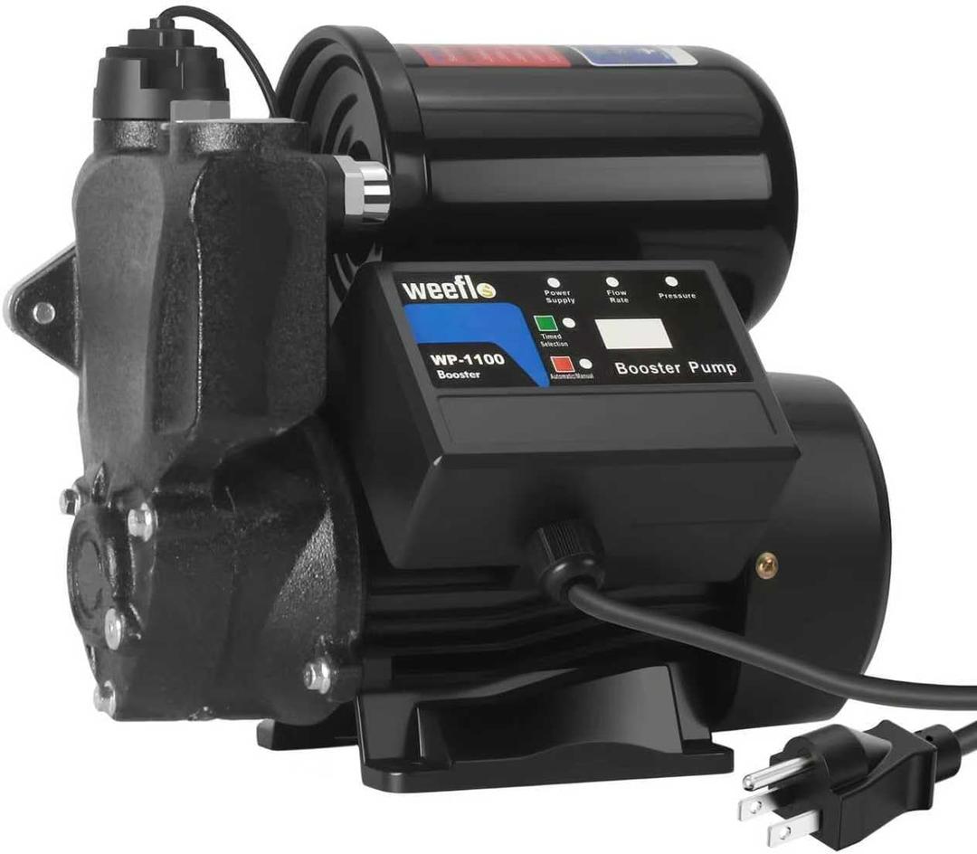 1.5HP Automatic Booster Pump, 1600 GPH Water Pump, 100ft Max Head, Mechanical Pressure Switch, Self-Priming Utility Pump for Shower, Irrigation, Basement, Garden, Pool (1.5HP/100FT)