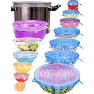 Longzon Silicone Stretch Lids 14 Pack Include 2Pcs Size up to 9.8'' Diameter,Reusable Durable Food Storage Covers for Bowl,7 Different Sizes to Meet 2.6"-9.8''Dia Containers,Dishwasher & Freezer Safe