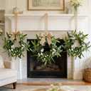 8 Pcs Green Artificial Eucalyptus Candle Rings Wreaths Mini Green Kitchen Cabinet Wreath Table Centerpieces Spring Summer with White Berry for Pillars Farmhouse Porch Front Door Wedding Decor