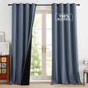 NICETOWN 100% Blackout Curtains 90 Inch Length for Bedroom, Privacy Thermal Insulated Grommet Room Darkening Window Drapes for Living Room, 2 Panels, Stone Blue, 52 x 90 Inch