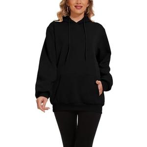 NHUHEQ Womens Hoodies Pullover Unisex Jogger Casual Sweatshirt Long Sleeve Pockets Fashion Fall Winter Clothes, Black XL