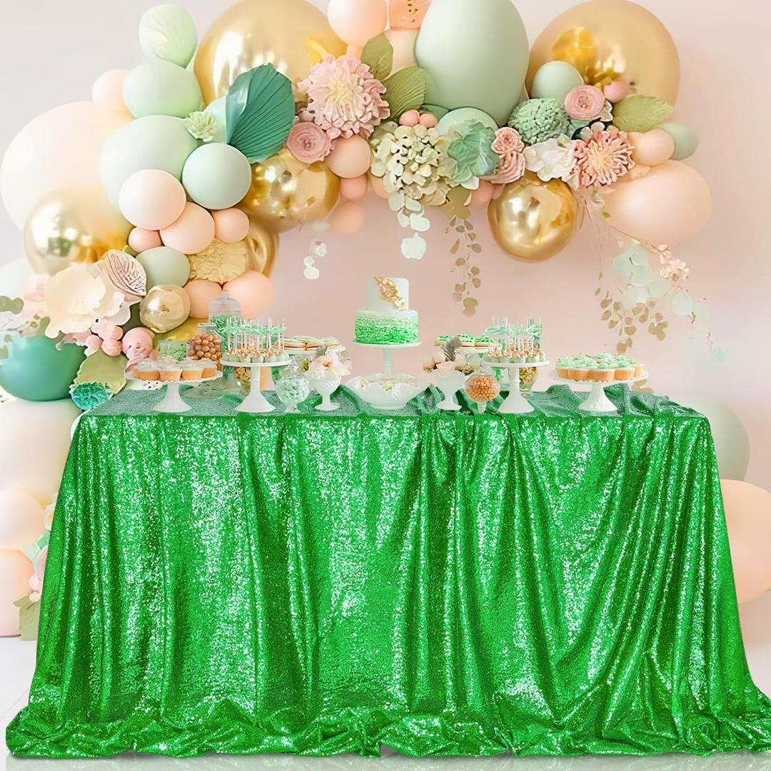 QueenDream 60x102 Inches Green Table Clothes for Parties Birthday Wedding Sequin Tablecloth Cake Table Holiday Banquet Decoration