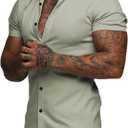 JMIERR Men's Muscle Fit High Stretch Wrinkle-Free Button Down Dress Shirts Summer Casual Short Sleeve Shirt (Green, M)