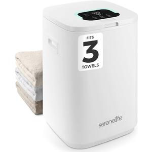 SereneLife Towel Warmer Bucket - Compact 23L Bathroom Towel Heater with Essential Oils Disc Holder, Adjustable Timer, Auto Shut-Off, Power Cord Storage & LED Display, Fits 2 Oversized Towels (White)