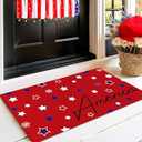 Patriotic 4th of July Doormat Red Stars, Independence Day Home Decor Memorial Day Doormat Anti-Slip Rubbe for Indoor Outdoor Decorations 17x29 Inch