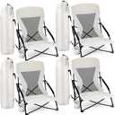 Menkxi 4 Pack Low Beach Chairs for Adults, Portable Folding Sand Chairs with Cup Holder and Carry Bag, Lightweight High Back Camping Chair for Beach Trips, Concerts, BBQ, Lawn, Outdoor (Light Grey)