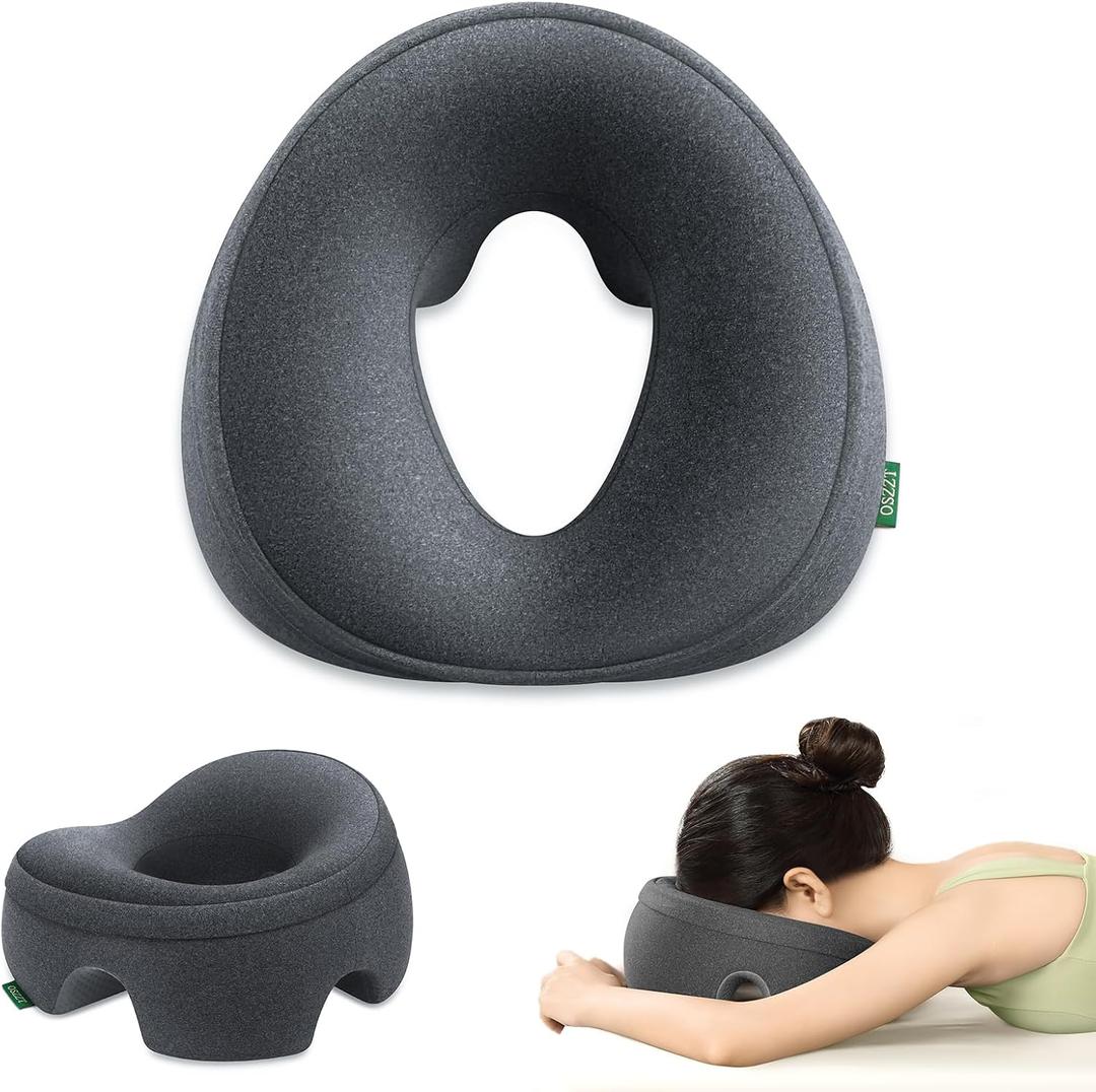 Prone Massage Pillow for Facial SupportProne Pillow for Eye SurgeryDetachable CoverFacial Ventilation Hole Design (Dark Grey)