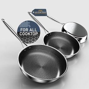 Hybrid Nonstick Frying Pans Set, 10"+11"+12" Frying Pan Skillet 3-Pieces Set, Stay-Cool Handle, PFAS-Free, Dishwasher and Oven-Safe, Suitable for All Types of Cookers, Including Induction (KJ1)