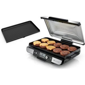 Ninja Sizzle Pro XL 20-Inch Indoor Griddle + Grill, Detachable Ventilated Lid, Grease Control, Ceramic Nonstick Plates, Even Edge Cooking, Extra Large Capacity, Versatile, Silver, GX101