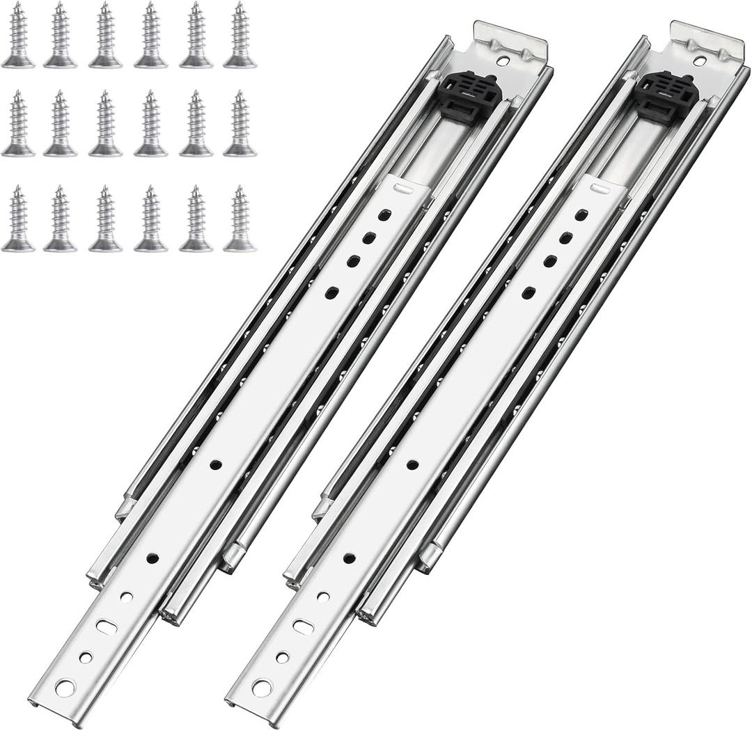 1 Pair 40 Inch 500 Lb Capacity Heavy Duty Drawer Slides with Screws,Side Mount Full Extension 3 Fold Ball Bearing Stainless Steel Hardware Drawer Rails,Industrial DIY