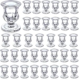 36 Pcs Clear Glass Candlestick Holders Taper Candle Holder Bulk 2.5 Inch Candle Stick Holder for Table Centerpiece Mantel Wedding Housewarming Gift Rustic Vintage Valentines Dinning Decoration (Clear)