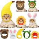Weewooday 5 Pcs Cat Adorable Costume Bunny Hat with Ears Funny Mane Cat Hat for Pets and Small Dogs Kitten Puppy Party Costume Accessory Headwear(Lion, Frog, Rabbit, Sunflower, Banana)