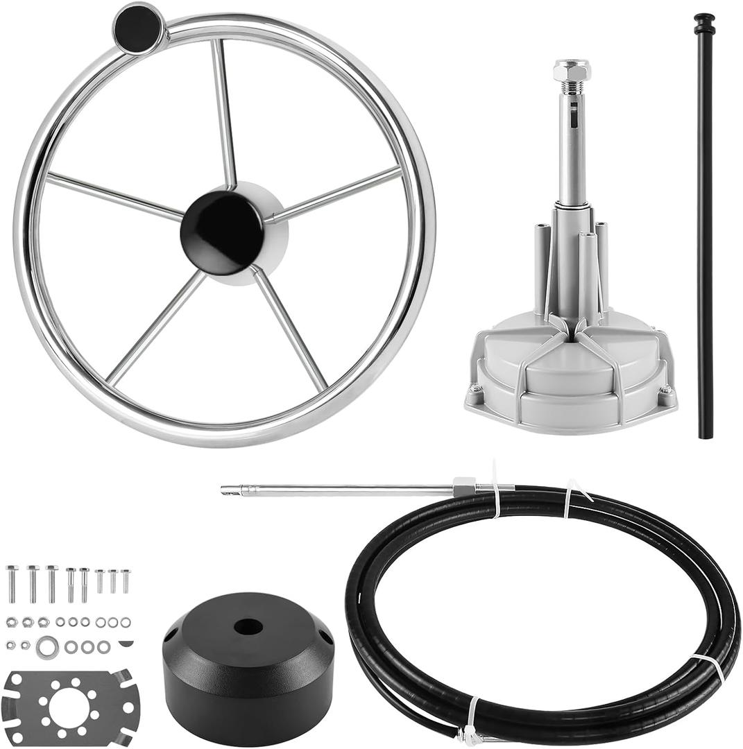 Marine Steering Control Cable, 10ft Cable Outboard Steering Kit 3/4" Standard Tapered Shaft, Marine Steering System for Yachts and Other Watercraft