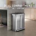 Simplehuman 58 Liter / 15.3 Gallon Rectangular Dual Compartment Recycling Step, Brushed Stainless Steel with Soft-Close Plastic Lid Kitchen Trash Can