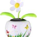 White Solar Powered Dancing White Flower in Colorful Shape Flip Flap,Animated Bobblehead Dancer Office Desk Car Decoration for Car,Window Sun Catcher Car Dashboard Decor Solar Power Kits