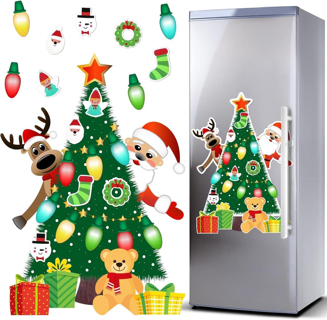 Christmas Refrigerator Magnets Magnetic Christmas Tree Magnets for Refrigerator Stickers Decoration Xmas Stickers for Fridge Santa Reindeer Holiday for Fridge Metal Door Garage