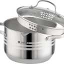 Daniks Tokio Stainless Steel Stock Pot 3 Quart, with Glass Strainer Lid, Induction Ready, Dishwasher Safe, Measuring Scale, Silver