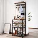 GiftGo Vintage Large 5-Tier Hall Tree with Console Table Entryway Coat Rack Floor Standing Shoes Rack Storage Shelf Organizer for Home Office Bedroom (Rustic Brown)