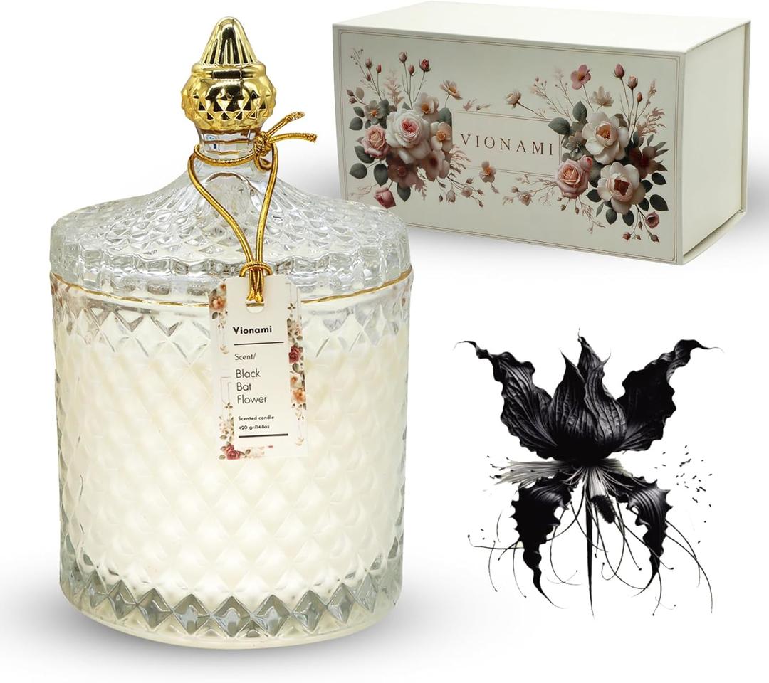 Black Bat Flower Scented Candles  Luxury Candle Gift for Woman with Rare Flower Scent, Long Burning Natural Soy Wax Candle for Home, Gift-Boxed Large Decorative Glass Jar Candle 14.8 oz