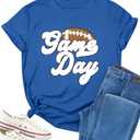 Game Day Shirts for Women Football Graphic Sunday Funday Tee Vintage Casual Football Season Short Sleeve Tee Tops (Medium, Blue)