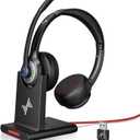 Bluetooth Wireless Headset with Mic for Work, Bluetooth 5.2, Advanced Noise Reduction Microphone, Clear Calls - Comfortable On-Ear Headphones, Applicable to PC, Laptop, Phone, Android, Zoom, Office, Black