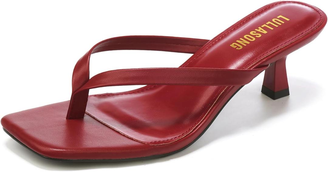 Women's Kitten Heels Sandals Square Open Toe Flip Flop Heels 1.8-2 Inch Heeled Sandals for Women (5.5, Red)