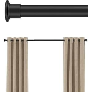 Tension Curtain Rod 43-85 Inches Extra Long Black Heavy Duty Tension Rods Adjustable Curtain Rod No Drilling Spring Loaded Tension Rod for Windows Patio Hold Up Blackout Curtains and Non Slip