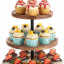 3 Tier Cupcake Stand, Round Wooden Cupcake Display Stand with Metal Handle, Wood Tiered Serving Tray Cupcakes Tower, Rustic Dessert Table Display Holder, for Wedding Tea Party Decor