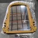 Vintage Vanity Mirror with Stand  11.8"x9.6" Gold Tabletop Makeup Mirror, Arched Decorative Mirror with Carved Engineered Wood Frame for Bedroom, Dresser, Bathroom or Desk