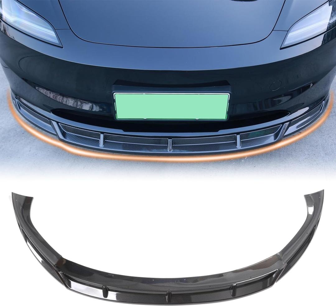 Front Bumper Lip Front Splitter Spoiler Front Wing Fit for 2024-2025 Tesla Model 3 Highland Facelift Accessories (Glossy Carbon Fiber)