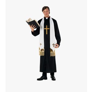Morph Priest Costume Men Exorcist Outfit Adult Priest Costume With Collar Plus Accessories For Halloween Party XL