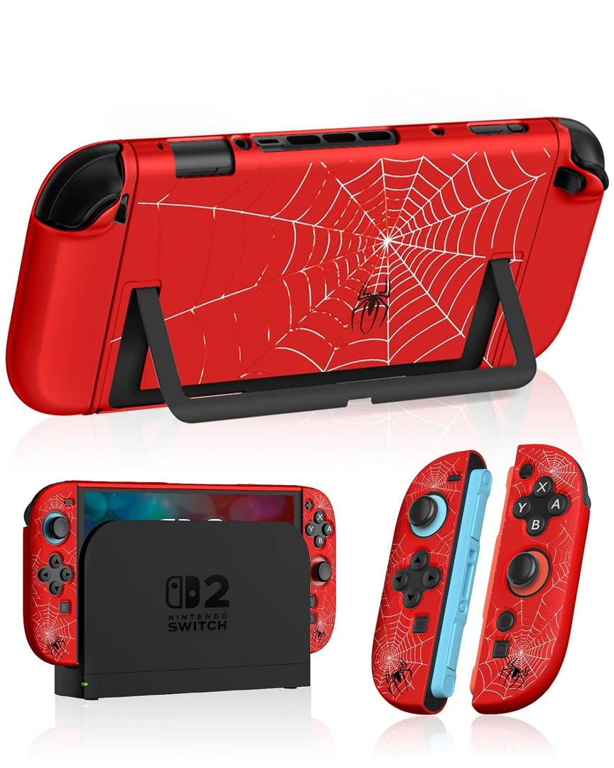 Dockable Case for Nintendo Switch 2 - Cute Cool Cartoon Design Soft TPU Grip Cover for Joy-Con Red Spdr PC for Switch 2 Protective Case 2025 for Boys Teens Girls