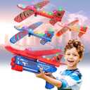 Fuwidvia 3 Pack Airplane Launcher Toys, 13.2'' Spider LED Foam Glider Catapult Plane Toy for Boys, 2 Flight Modes Outdoor Flying Toys Birthday Gifts for Boys Girls 4 5 6 7 8 9 10 11 12 Year Old (Red&blue&orange)
