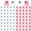 Suzile 100 Pcs Halloween Mini Resin Ghost Cute Miniature Small Ghost Figurines Colorful Halloween Spooky Decorations Garden Decor Micro Statue for Party Favors Gifts (White, Pink)