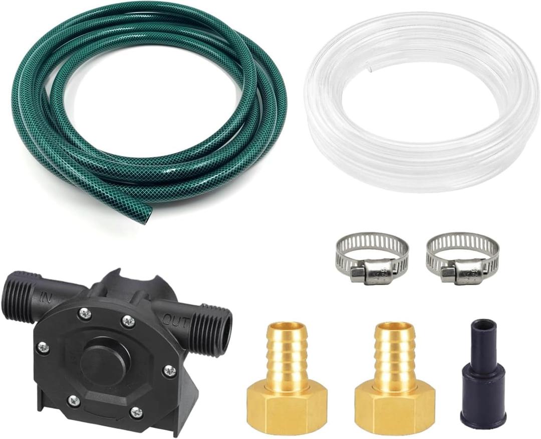 Hand Drill Water Transfer Pump Kit with 3.3FT 1/2 inch ID PVC Hose for Water Oil Fluid Transfer