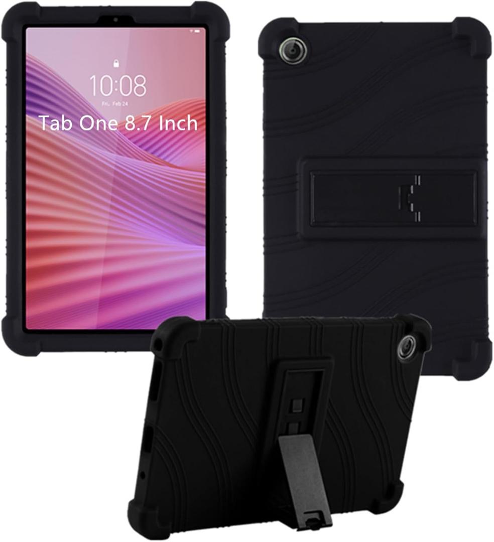 Case for Lenovo Tab One 8.7 Inch Tablet 2025 (TB305FU), Kids Friendly Soft Silicone Adjustable Stand Cover for Lenovo Tab K9 Tablet 8.7 inch Tablets (Black)