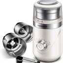 SHARDOR Electric Super Silent Blade Coffee Grinder, Timed Grind Control Rotary Knob, Adjustable Coarse to Fine for Coffee Beans, Spices & Herbs, with 2 Removable Stainless Steel Bowl, Cream