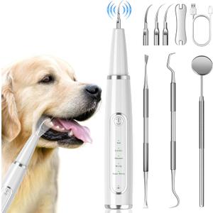 Dog Tartar Remover for Teeth, Dog Teeth Cleaning Kit with LED Light and 5 Modes, Teeth Cleaner for Dogs and Cats,White
