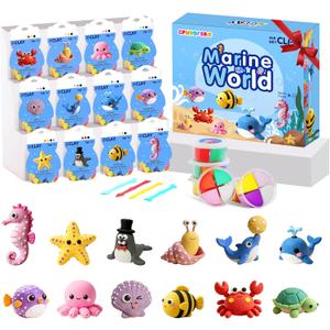 Air Dry Clay Kit - 12 Marine Animal Modeling Clay for Kids, Complete DIY Clay Craft Set with Sculpting Tools & Step-by-Step Tutorials, Ultra Soft & Non-Sticky Clay, Children's Day Gift Ideas