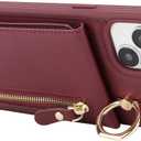 2 x for iPhone 15 Plus Case with Card Holder for Women,for iPhone 15 Plus Phone Case Wallet with Strap Credit Card with Kickstand Zipper Case for Apple15plus - Red Wine