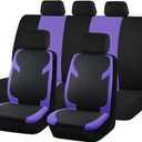 Car Seat Cover Full Set, Soft Cool Breathable Vehicle Front and Rear Split Bench, Sporty Comfortable Automotive Interior Seat Protector, Universal for Van Truck SUV (Purple)