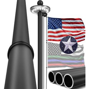 IIOPE 15 FT Heavy Duty Flag Pole, Solar Light, 100MPH Tested Outside House