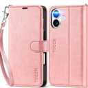 TUCCH Wallet Case for iPhone 17 (6.3") 2025, Wrist Strap | 4 Card Slots | RFID Blocking | Stand | Shockproof TPU Shell | PU Leather | Magnetic | Protective Flip Cover | Rose Gold