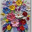 V-inspire Art,24 x 36 Inch Modern 100% Hand-Painted Abstract Oil Painting Colorful Bouquets Full 3D Flower Murals Living room Bedroom Wall Decoration