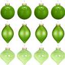 Zomiboo 12 Pcs Lime Green Glass Christmas Ball Ornaments Set 3.15" Hanging Shatterproof Glass Bulbs for Christmas Tree Baubles Bulk for Holiday Xmas Tree Decorations Gifts