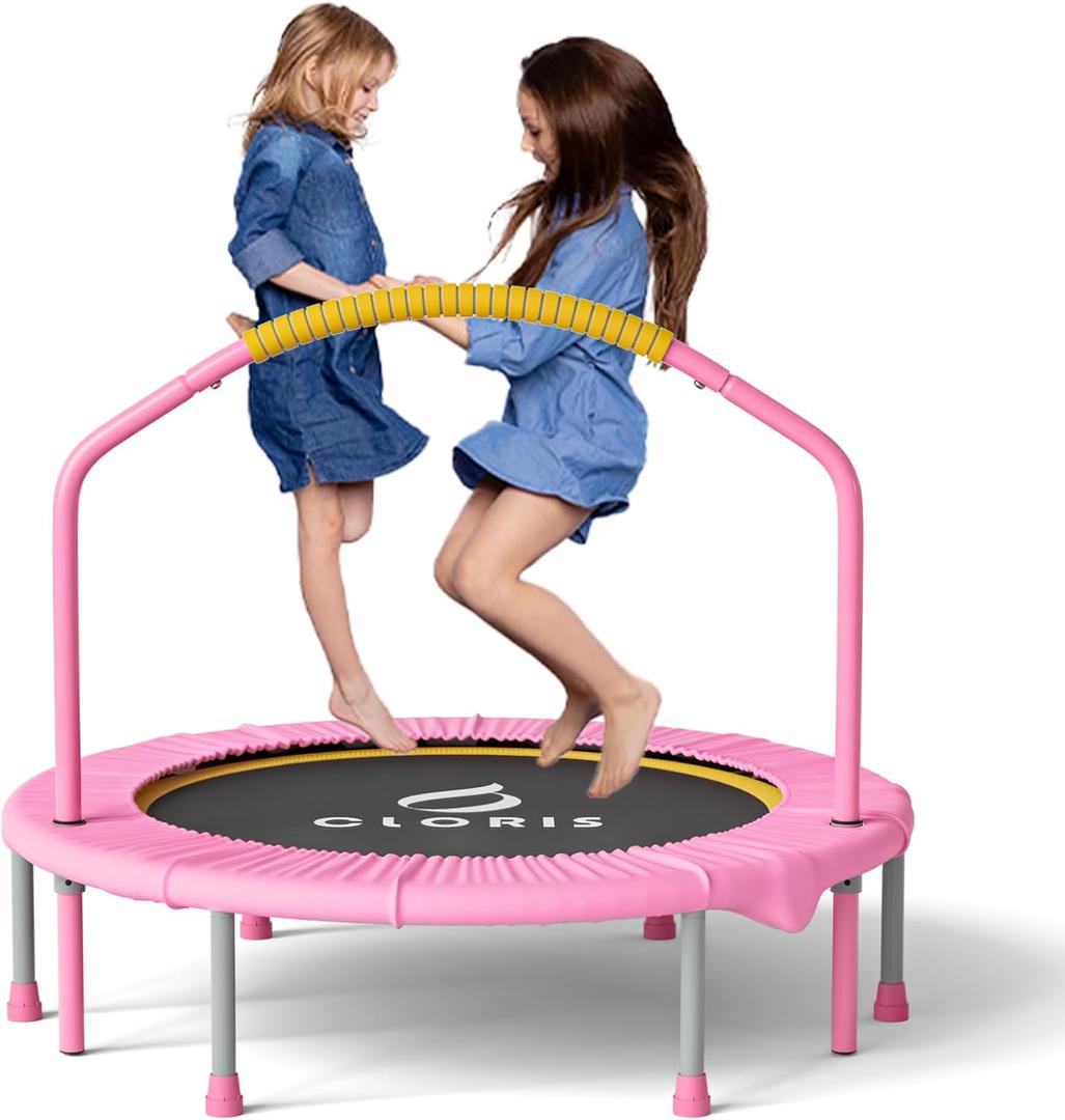 CLORIS 38in/48in Folding Trampoline - Max Load 220lbs / 450lbs Trampoline Rebounder Trampoline for Adults with Adjustable Foam Handle, with safty Padded Cover Best Gift