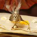 Brass Dhoop Dani with Handle for Puja | Traditional Brass Incense Burner with Dome Lid | Decorative Dhoop Holder for Temple, Home & Spiritual Use (5 x 5)