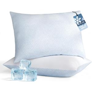 Blue Ridge Home Fashions Cooling Bed Pillows Queen Size Set of 2, Reversible Cooling & Cotton Fabric, Medium Firm, Down Alternative Breathable for Hot, Side, Back & Stomach Sleepers, 20" x 28"